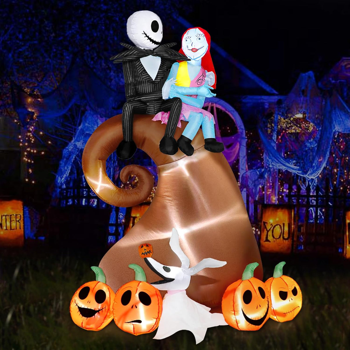 6 ft Inflatable Skeleton Couple with Pumpkin, Halloween outdoor decoration