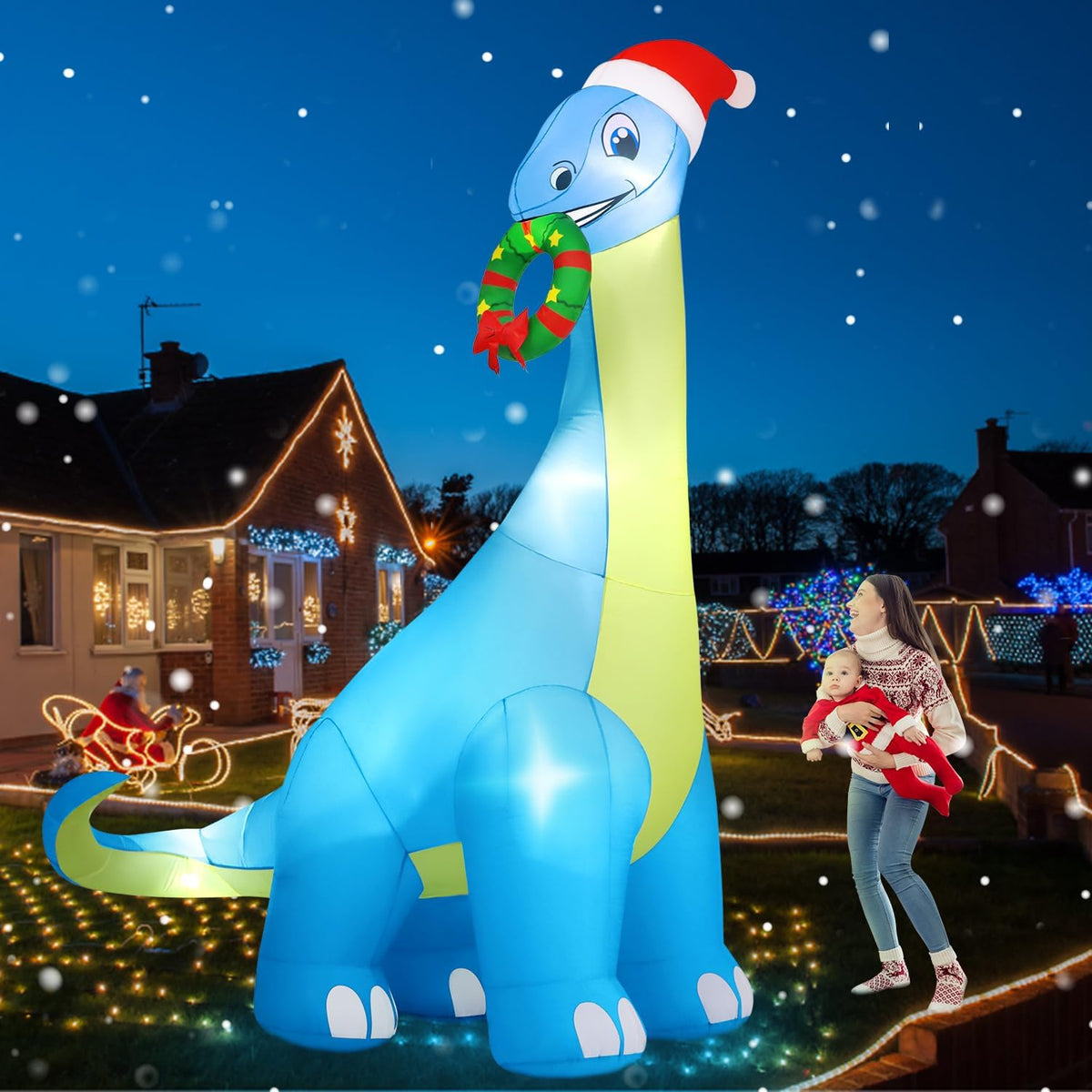13 ft Christmas Inflatable Dinosaur, Christmas outdoor decoration