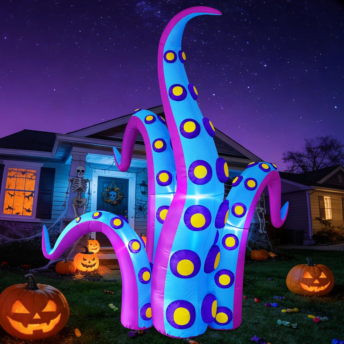 8 FT Giant Halloween Inflatables Outdoor Octopus Tentacles Decoration / Built-in LED Lights, Waterproof Fab