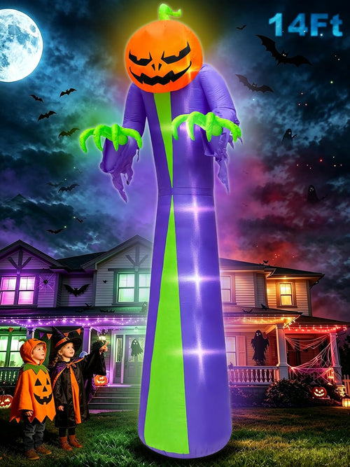14 FT Giant Halloween Inflatable Pumpkin Outdoor Decorations / Built in 5 LED Lights,Blow Up Pumpkin for Yard