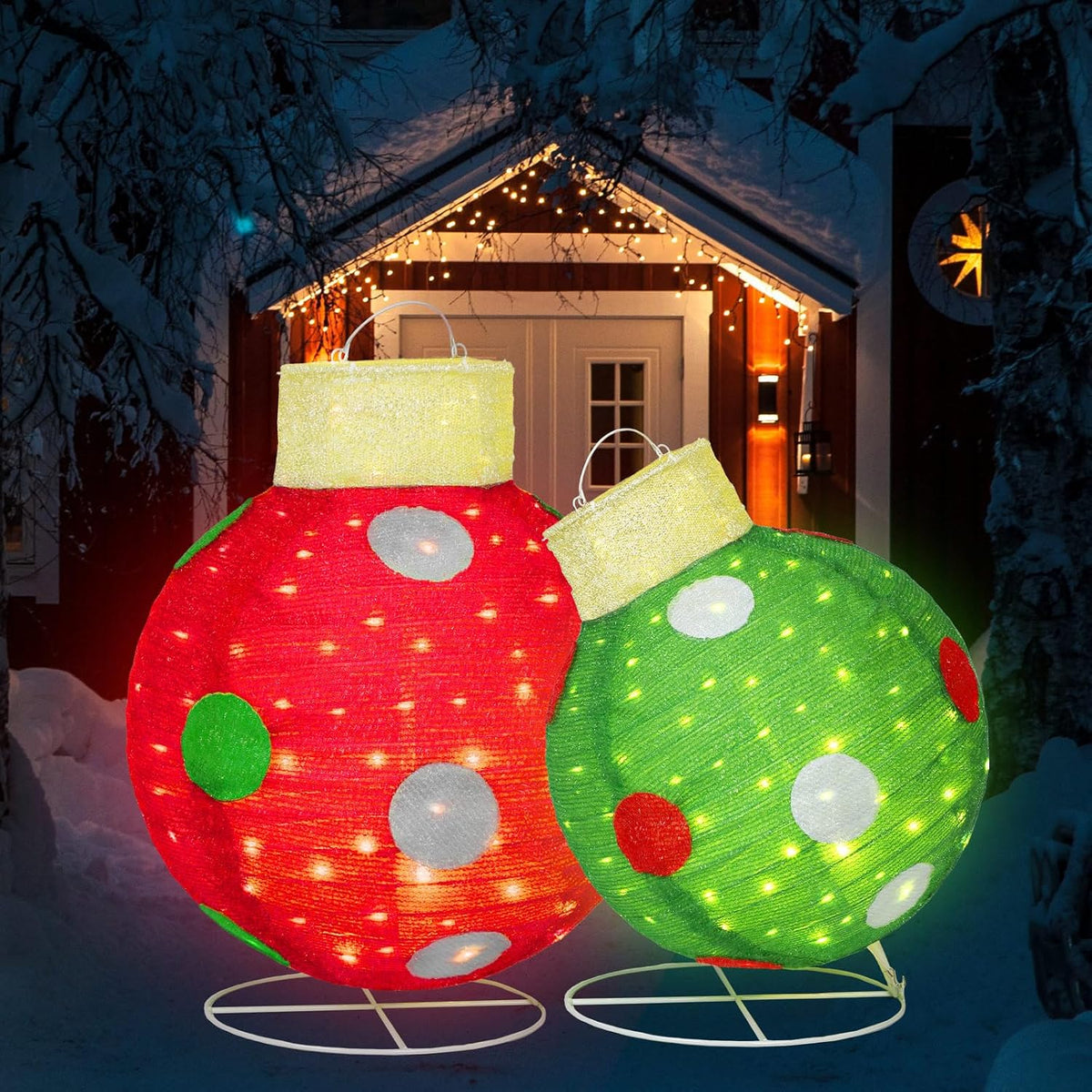 Large Pop-Up Lighted Ornament Balls, 2 Pack, Christmas outdoor decoration