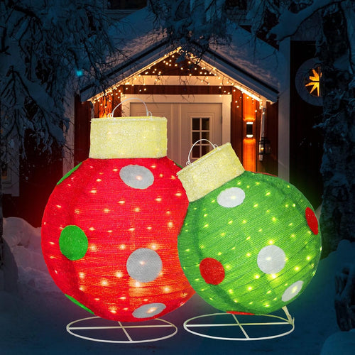 2 PCS Large Pop-Up Christmas Ball Ornaments Outdoor Decorations with Built-in 200 Led Lights Lighted Giant