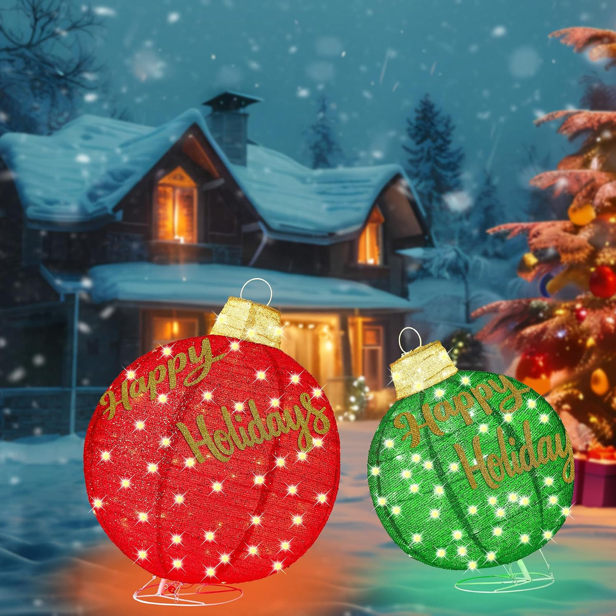 3 ft Lighted Ornament Set, 2 Pack, Christmas outdoor decoration